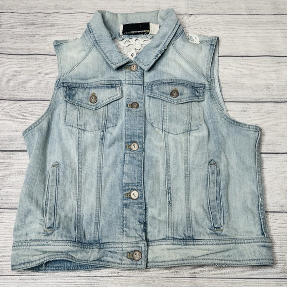Anthropologie Jackets & Blazers - Anthropologie Pilcro & The Letterpress Denim Vest Crochet Back Insert Large Jean